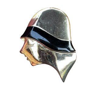 M Jent Brooch Art Deco Style Gold Tone & Black “Gatsby Girl” Face Profile